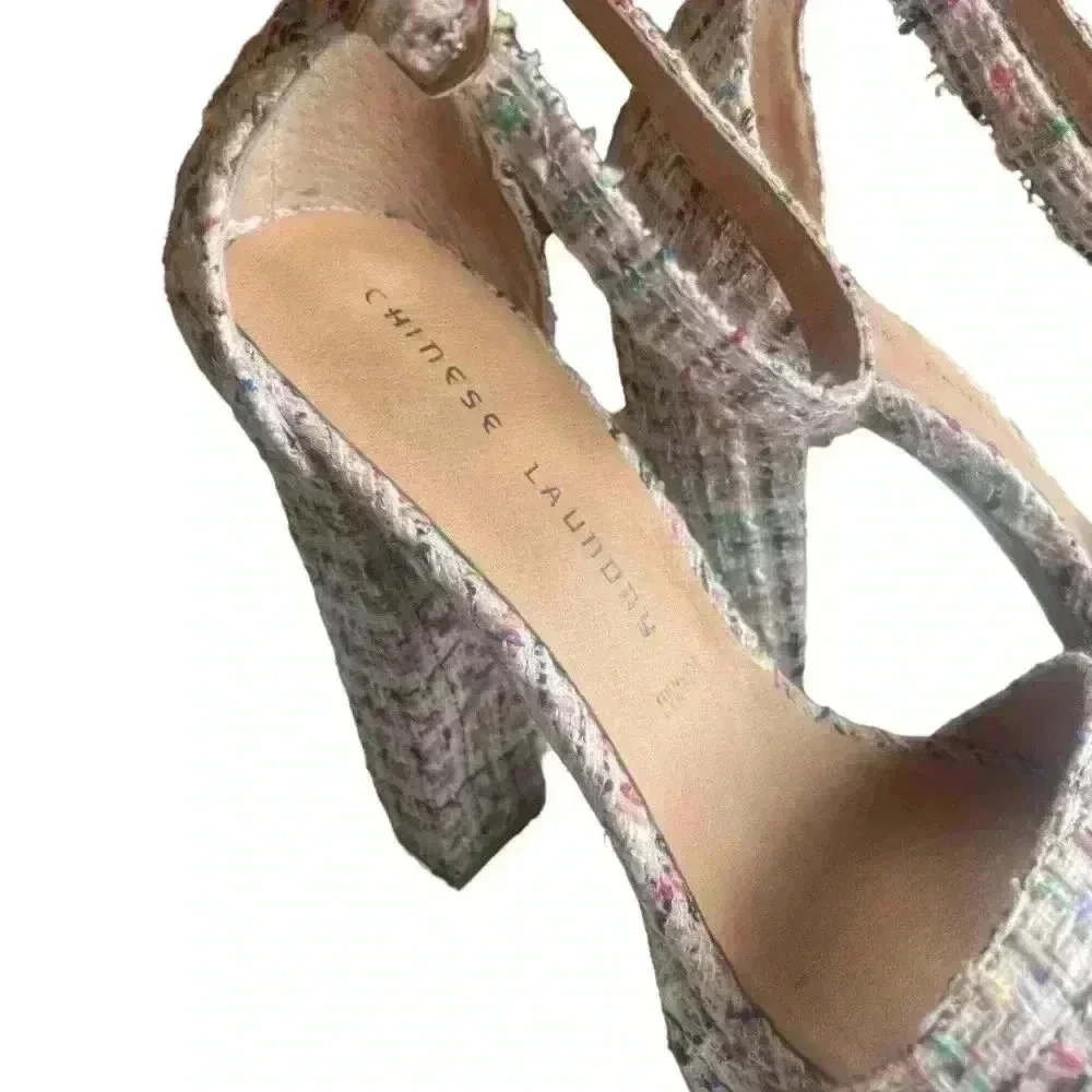 CHINESE LAUNDRY Avenue Tweed Sky High - chunky plaid platform shoe - size 9.5